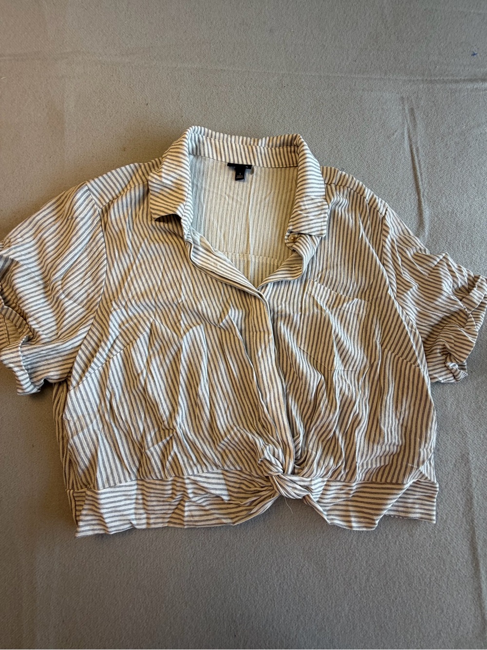 torrid Beige and White Striped Tie-Front Button Shirt